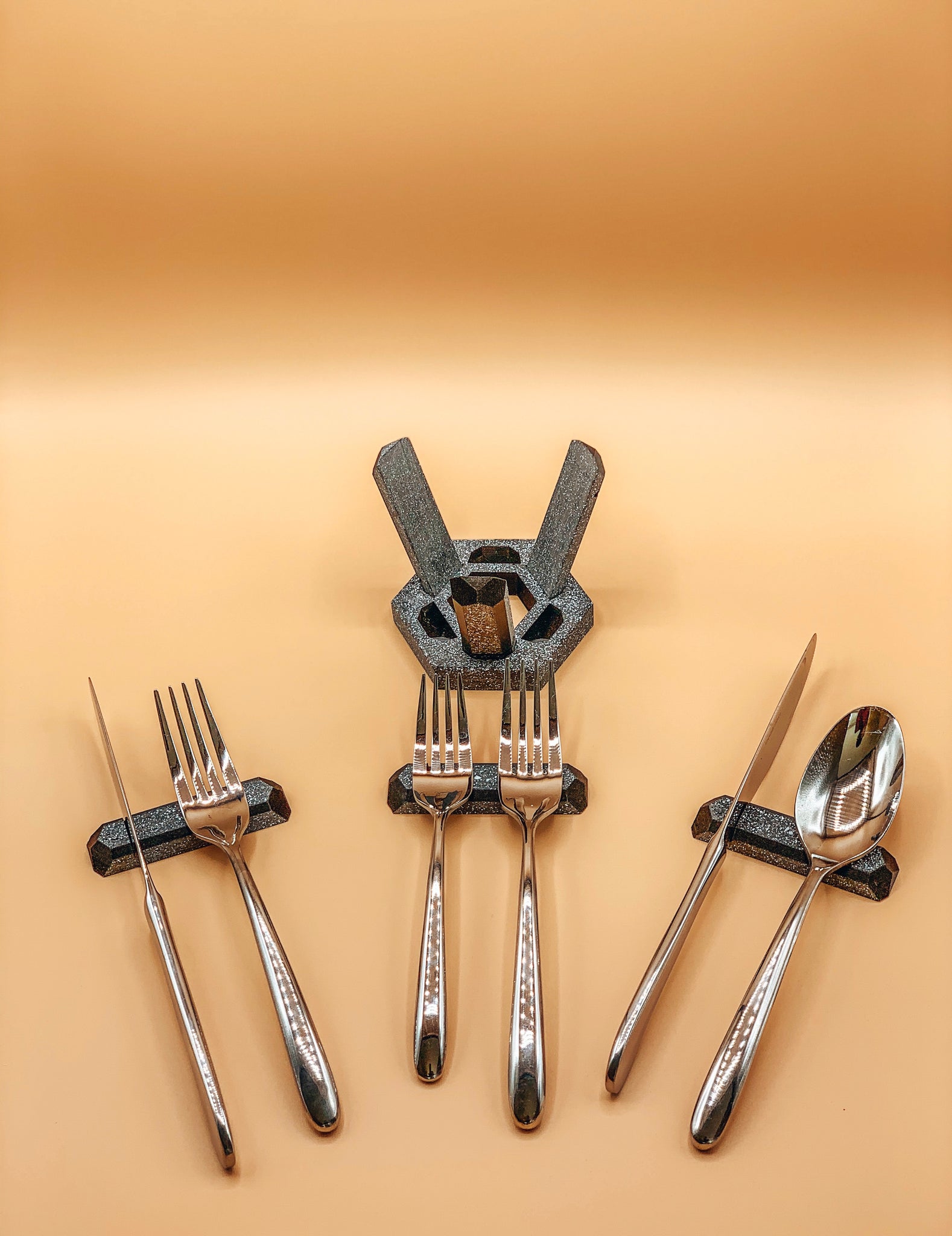 Black and Gold Utensil Holder with Built-in Spoon Rest