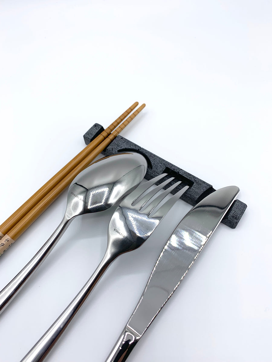 Utensil Rest® |Silverware Holder | (Charcoal Color) Eight Units (Sushi Version)